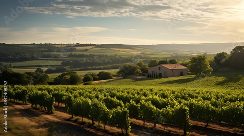 Panoramic view of a vineyard at sunset in the countryside © Michelle