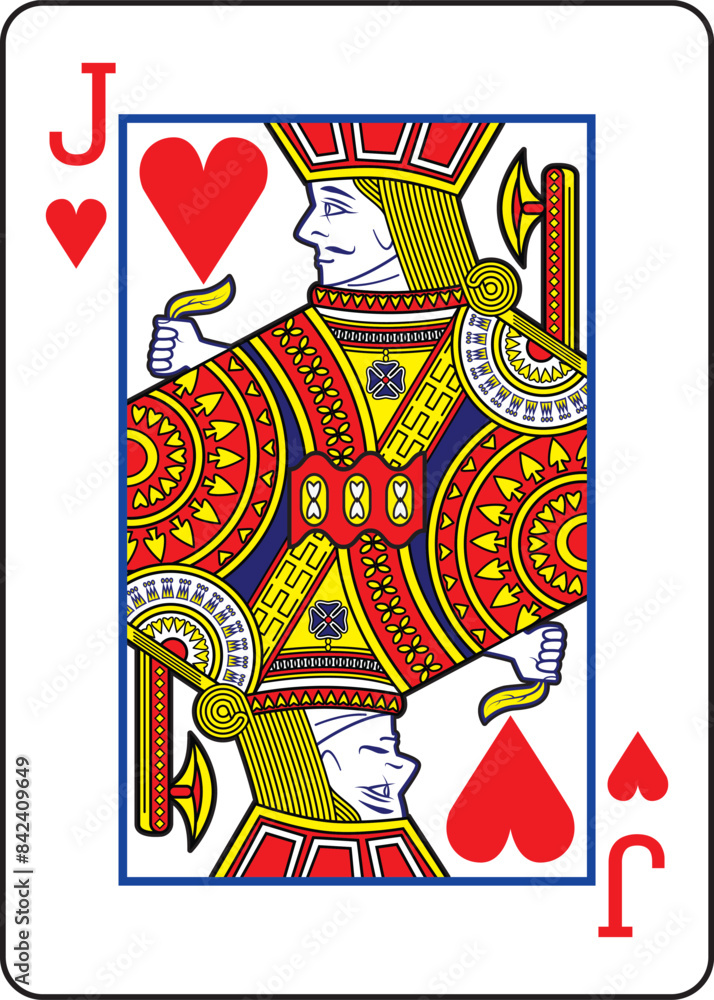 Jack of Hearts playing card design and drawing in colorful cartoon vector Jack of Hearts playing card design and drawing in colorful cartoon vector