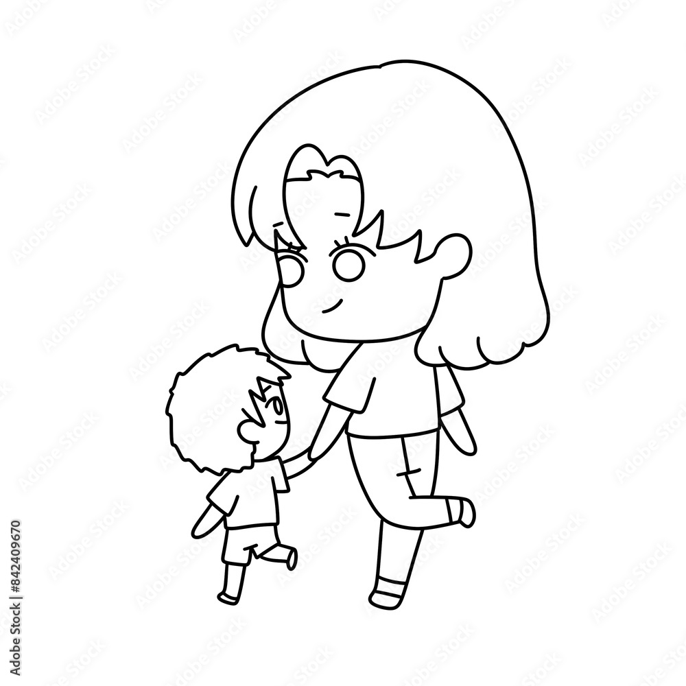 A woman and a child are holding hands A woman and a child are holding hands