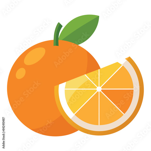 orange fruits, half cutting orange vector flat style illustration