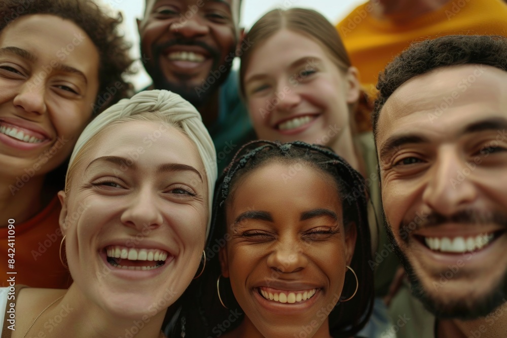 A group of people smile and pose for a camera, conveying happiness and friendliness A group of people smile and pose for a camera, conveying happiness and friendliness