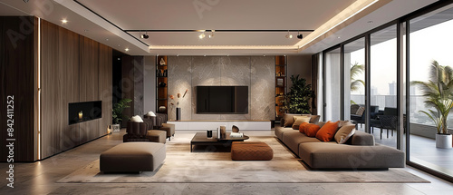 Modern living room with minimalist design and luxury touches photo