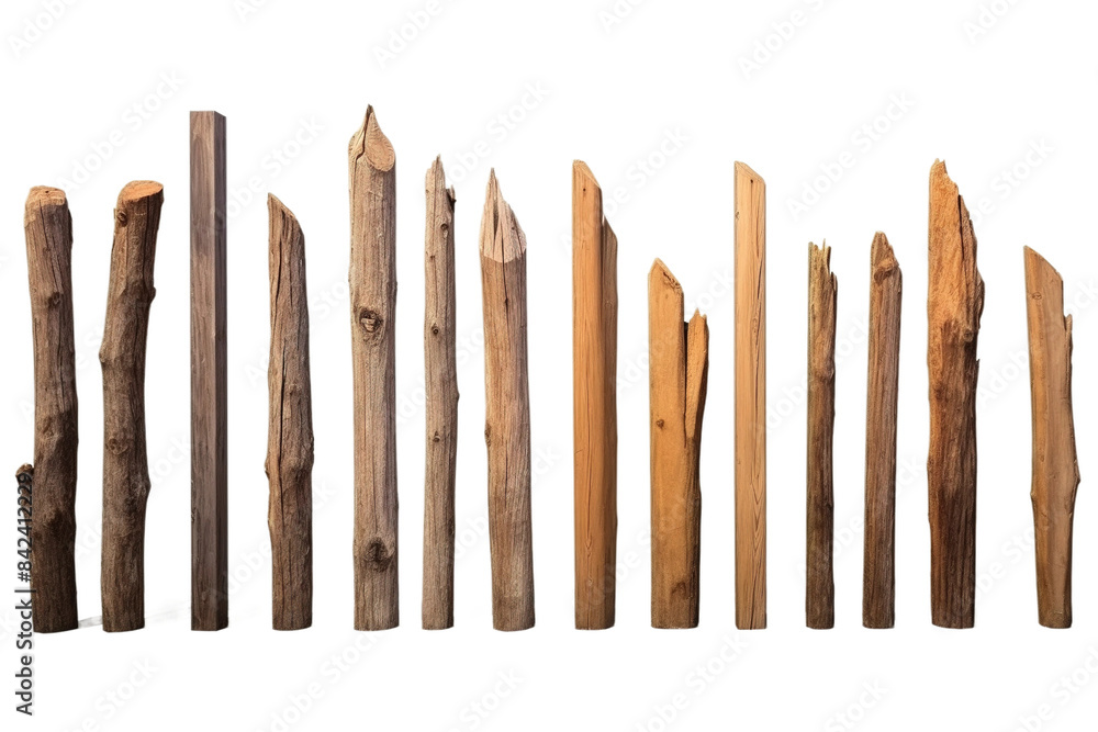 Whispers of the Forest: A Line of Wooden Giants on White or PNG Transparent Background. Whispers of the Forest: A Line of Wooden Giants on White or PNG Transparent Background.