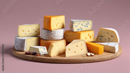 The Cheese Ensemble: A Selection of Different Cheeses Arranged for an Elegant Tasting Event, Generative AI