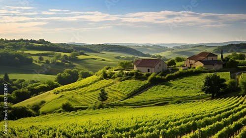 Panoramic view of the Tuscan countryside in spring, Italy