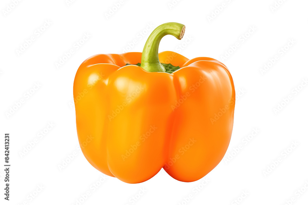 The Vibrant Dancer: An Orange Bell Pepper on a White Canvas on White or PNG Transparent Background. The Vibrant Dancer: An Orange Bell Pepper on a White Canvas on White or PNG Transparent Background.