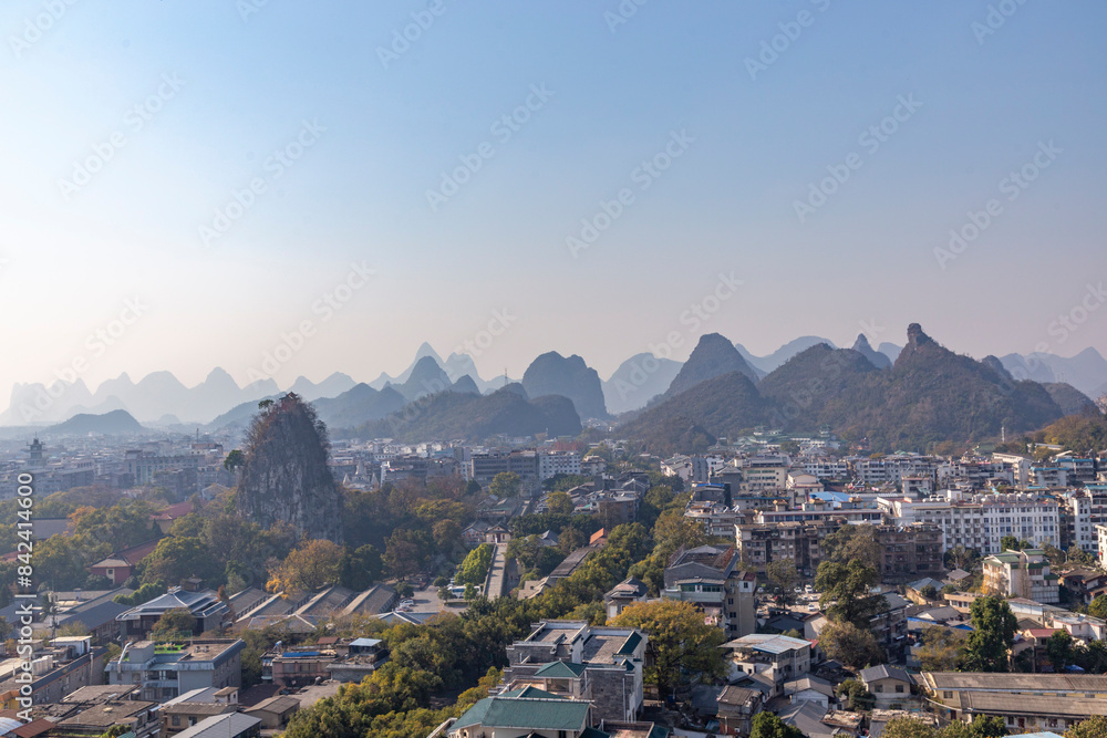 Obraz premium Panorama of Guilin city. Guilin, Guangxi, Lingchuan County, China.
