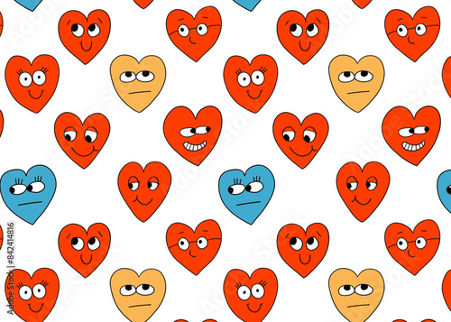 Seamless pattern a doodle drawn groove style with hearts emotion, decor for packaging, cover, paper, clothing, fabric, textile, background, wallpaper, vector illustration