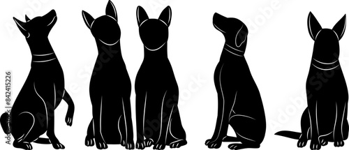 dogs of different breeds sitting silhouette vector