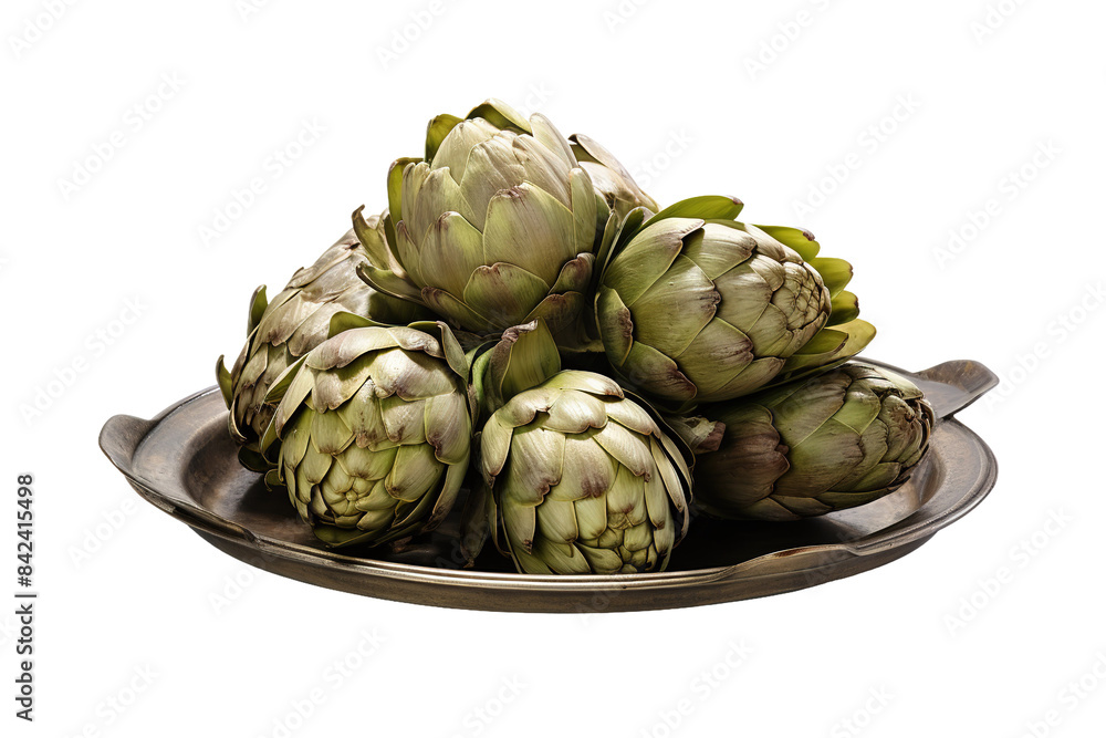 Obraz premium A Delicious Gathering: Artichokes on a Plate on White or PNG Transparent Background.