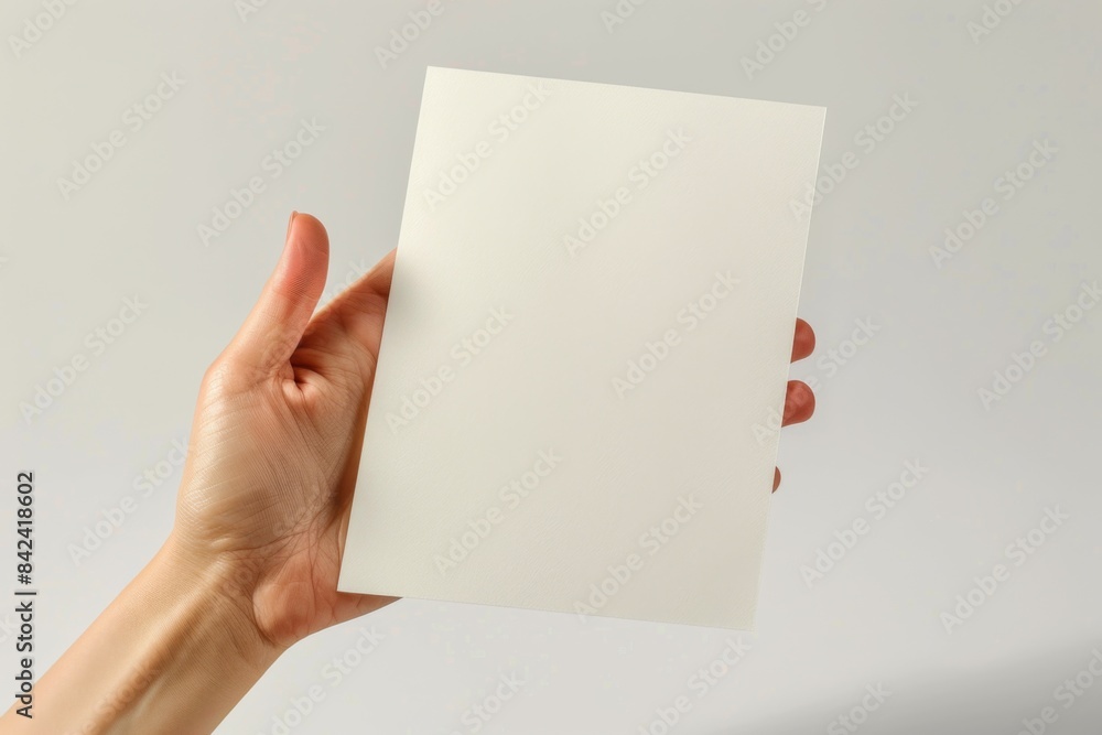 Blank paper mockup on hand created with generative AI Blank paper mockup on hand created with generative AI