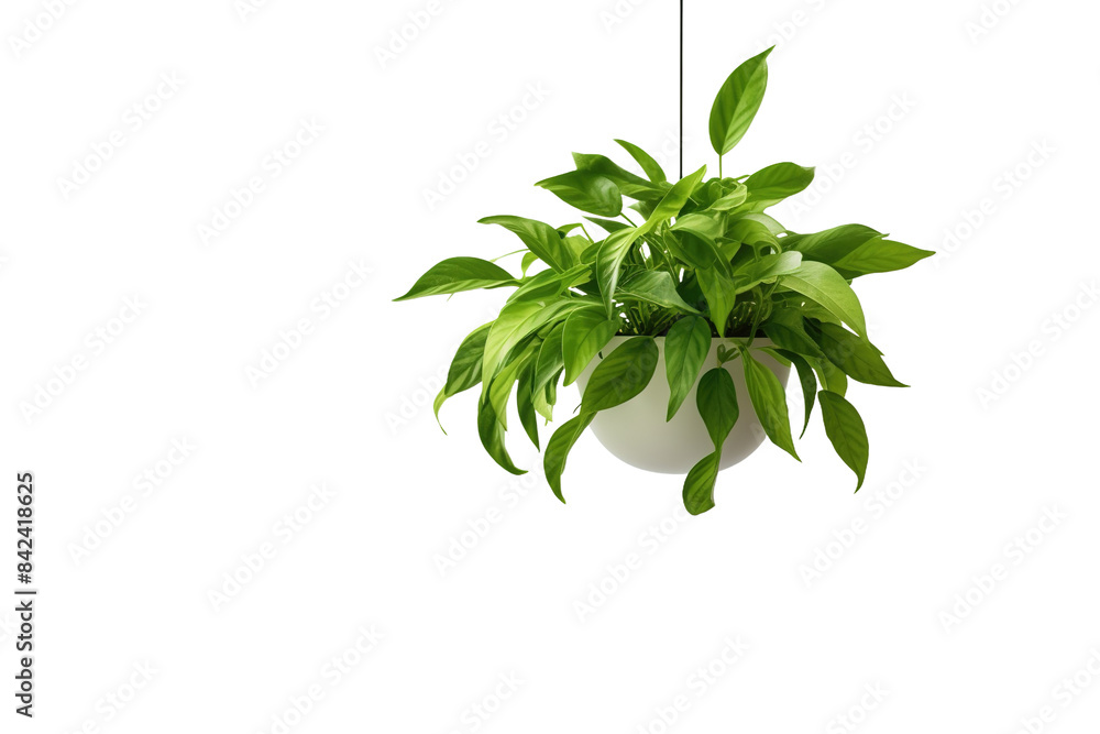 Obraz premium Tropical hanging plant PNG, lush green foliage houseplant, botanical decor element for natural design and gardening visuals isolated on Transparent Background