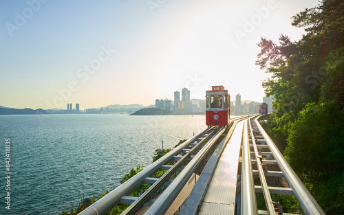 Fotografie The most popular sky capsule train among tourists in Busan