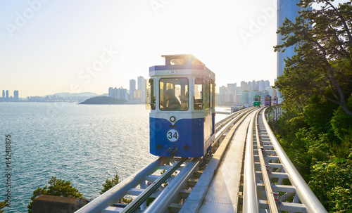Bild auf Leinwand The most popular sky capsule train among tourists in Busan