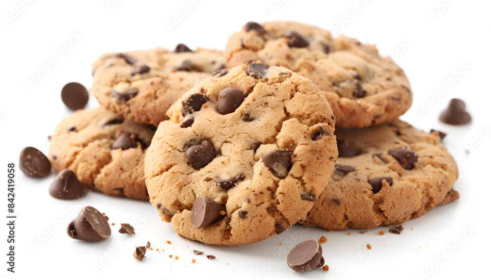 Pieces of delicious chocolate chip cookie isolated on white Pieces of delicious chocolate chip cookie isolated on white