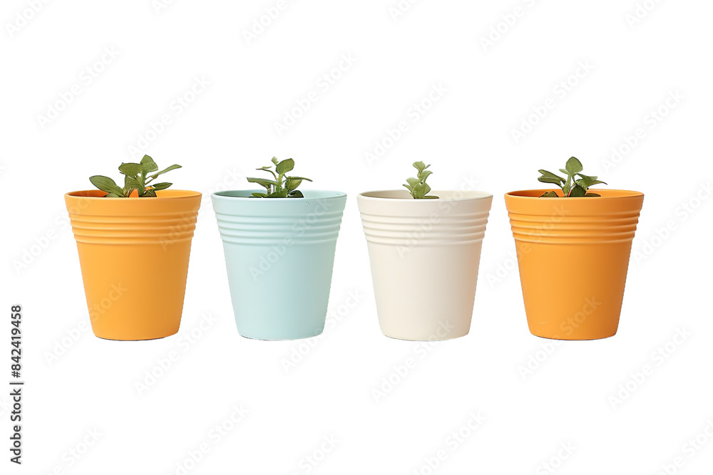 The Guardians of Growth: Four Potent Pots on White or PNG Transparent Background. The Guardians of Growth: Four Potent Pots on White or PNG Transparent Background.