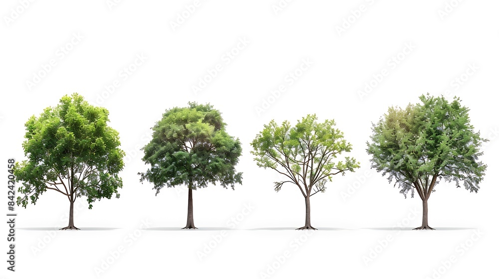 Four Trees isolated on white background : Generative AI Four Trees isolated on white background : Generative AI