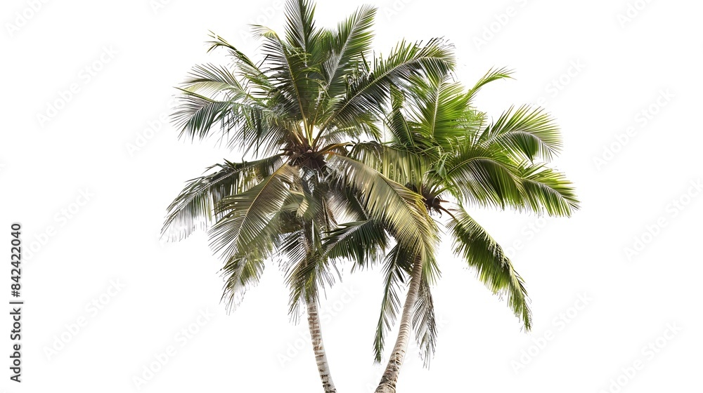 Fototapeta premium Coconut and palm trees Isolated tree on white background The collection of treesLarge trees are growing in summer making the trunk big : Generative AI