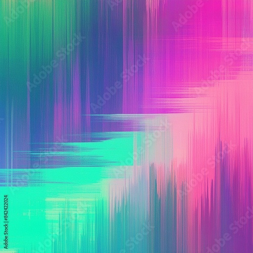 glitch texture background with neon colors and grainy noise effects. Abstract digital template design for banners, posters or covers