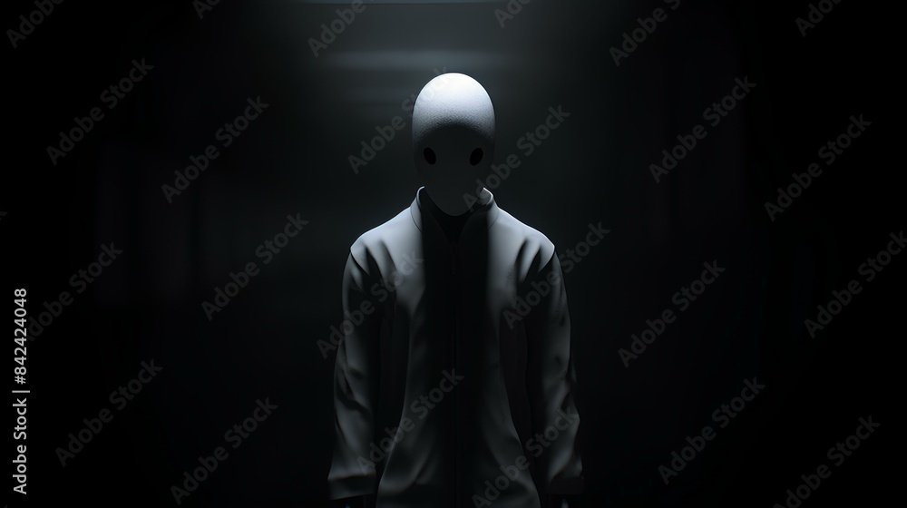 A minimalistic faceless horror character with a featureless mask and dark, ominous surroundings, creating an eerie and unsettling atmosphere. A minimalistic faceless horror character with a featureless mask and dark, ominous surroundings, creating an eerie and unsettling atmosphere.