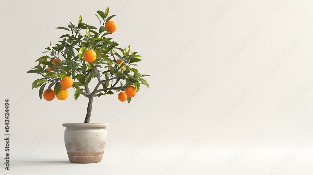 Small orange tree plant in pot isolated on white background by front view : Generative AI Small orange tree plant in pot isolated on white background by front view : Generative AI