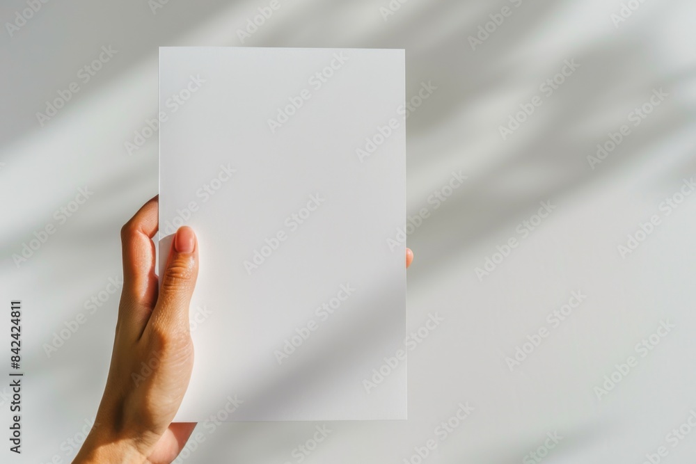 Blank paper mockup on hand created with generative AI Blank paper mockup on hand created with generative AI