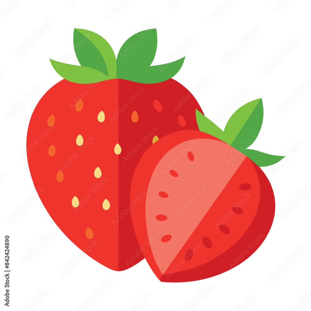 strawberry fruits, strawberry vector flat style illustration, solid real color variant, white background strawberry fruits, strawberry vector flat style illustration, solid real color variant, white background