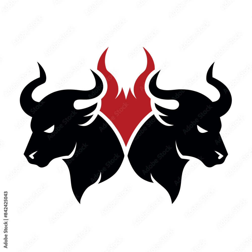 two bull fight each other head iconic logo vector concept two bull fight each other head iconic logo vector concept