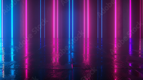 Abstract neon background with glowing blue and pink lines