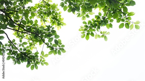 Beautiful tree branches with green leaves on white background : Generative AI