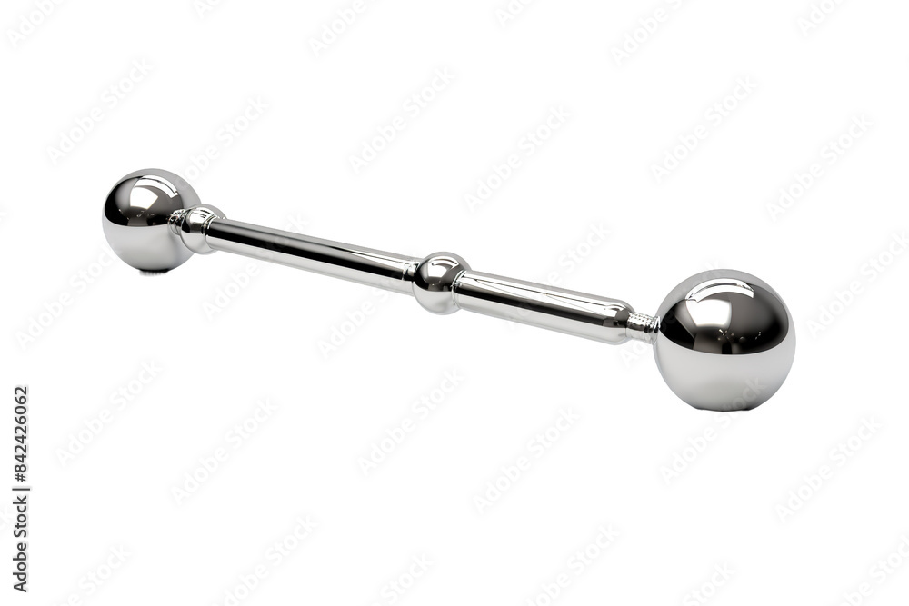 Shimmering Spheres: Glowing Chrome Ball and Barbell in a Serene World on White or PNG Transparent Background. Shimmering Spheres: Glowing Chrome Ball and Barbell in a Serene World on White or PNG Transparent Background.