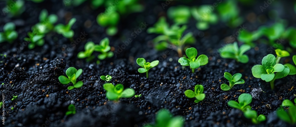 A closeup of small green plants sprouting from soil, A closeup of small green plants sprouting from soil,