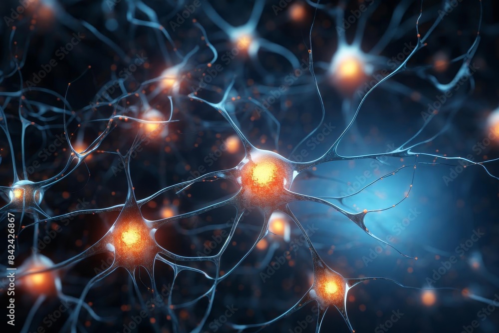 A detailed visualization of neural connections with glowing nodes A detailed visualization of neural connections with glowing nodes
