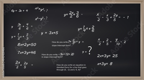 Vector illustration on chalkboard and chalkboard math formulas