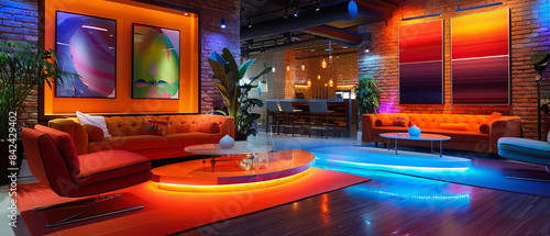 Sophisticated lounge with neon floor lighting and upscale seating