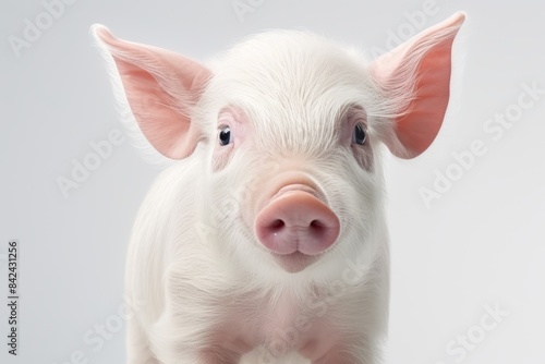 Cheerful pig portrait symbolizing happy farm life   isolated on white background