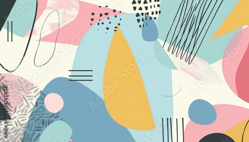 Abstract art with geometric shapes and pastel colors 