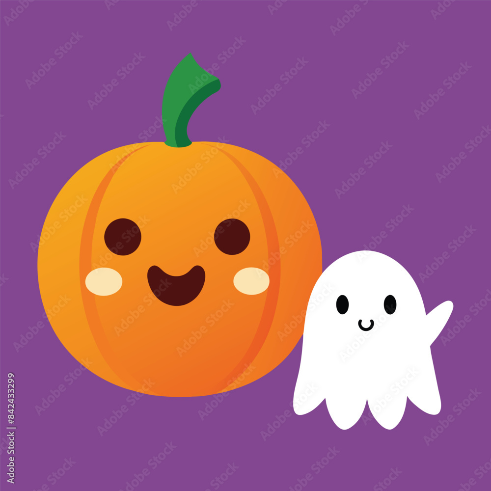 Fototapeta premium cute Halloween design, with a cute pumpkin and a little cute ghost vector illustration eps 10