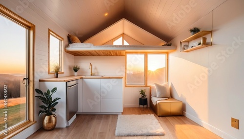 modern tiny house interior design in white color 