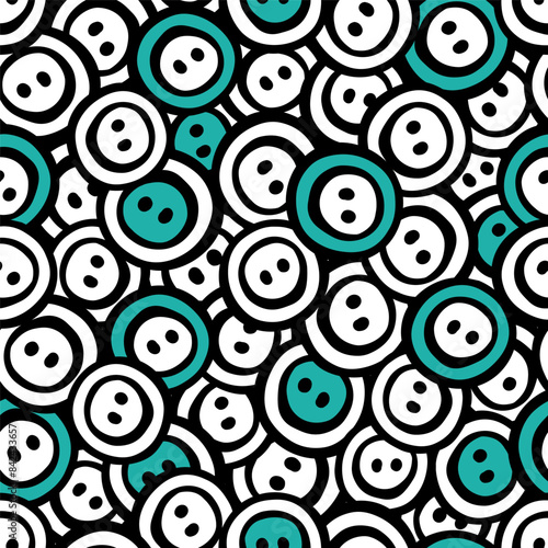 Green and black buttons. Sewing elements and icons. Handmade seamless pattern. Vector Illustration