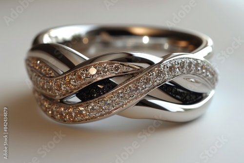 A stunning diamondencrusted ring featuring a unique abstract design, ideal for sophisticated and glamorous events photo