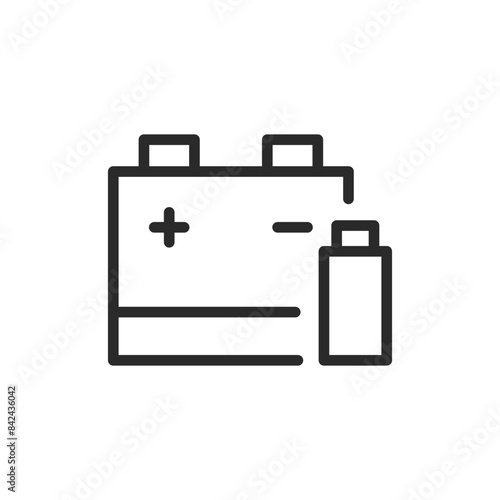 Battery, linear style icon. Car battery and AA battery. Editable stroke width