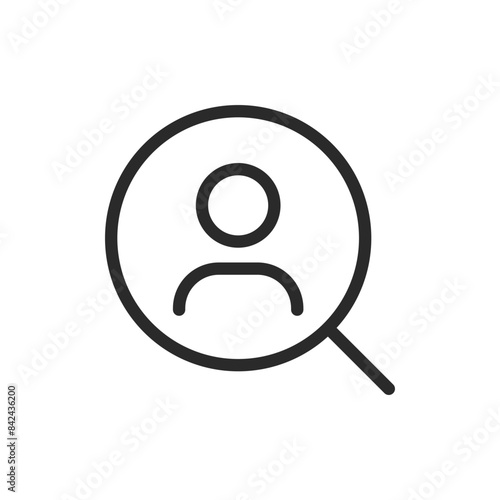 Search user, linear style icon. User profile icon with a magnifying glass, indicating search or find user. Editable stroke width.