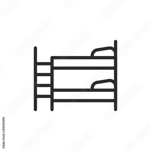 Bunk bed, linear style icon. bedroom furniture and shared sleeping. Editable stroke width