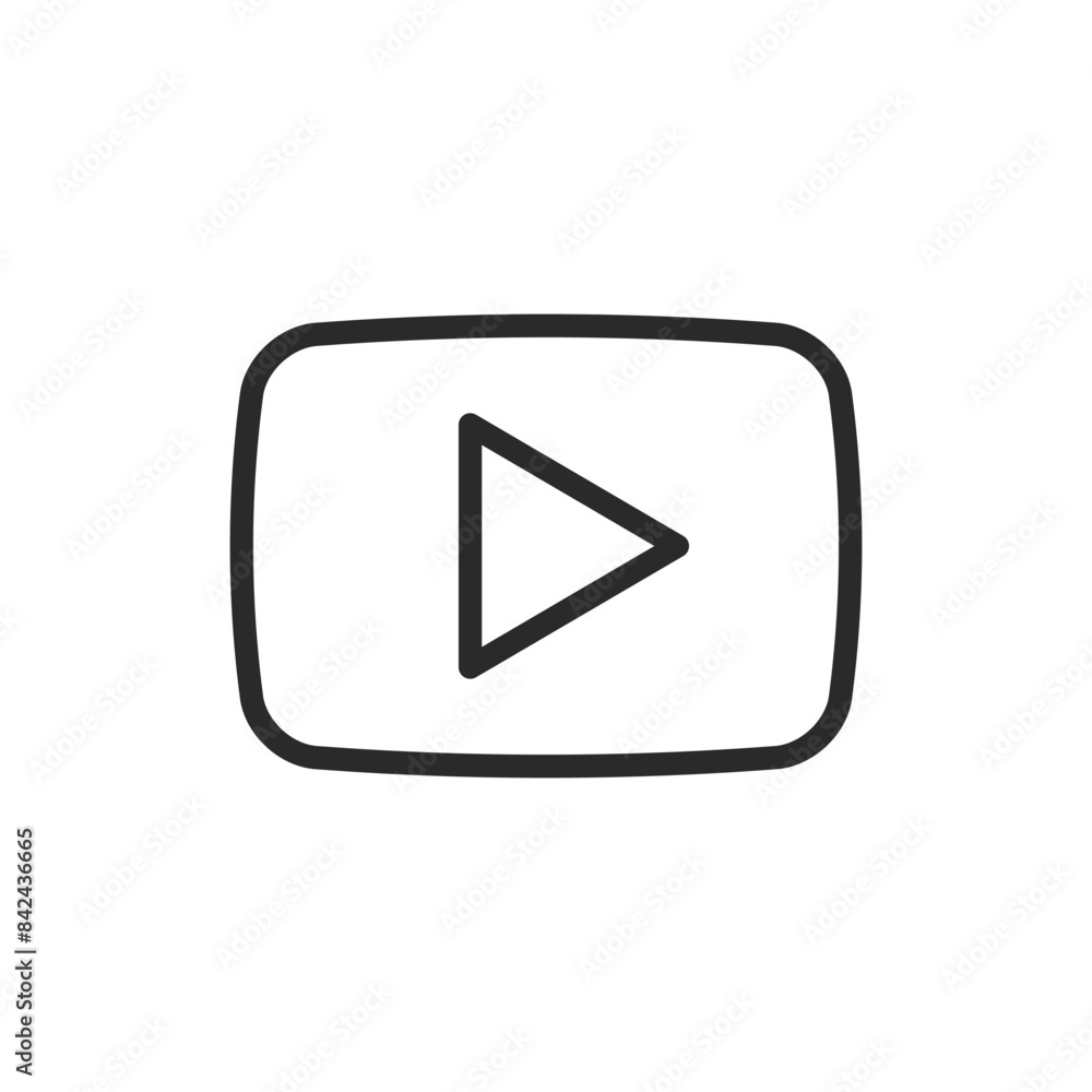 Play button on screen, linear style icon. playing a video or media on a screen. Editable stroke width. Play button on screen, linear style icon. playing a video or media on a screen. Editable stroke width.
