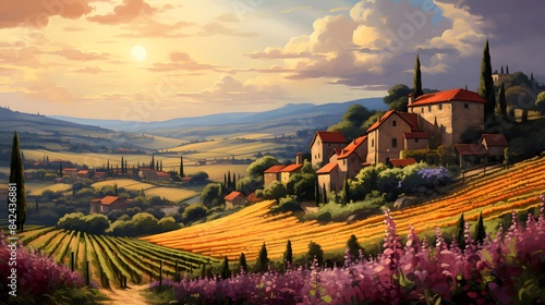 Panoramic view of Tuscany in spring, Italy.