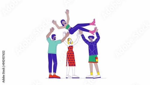 Wallpaper Mural Happy diverse friends party line cartoon animation. Celebration 4K video motion graphic. Multiracial team throwing female winner in air 2D linear animated characters isolated on white background Torontodigital.ca