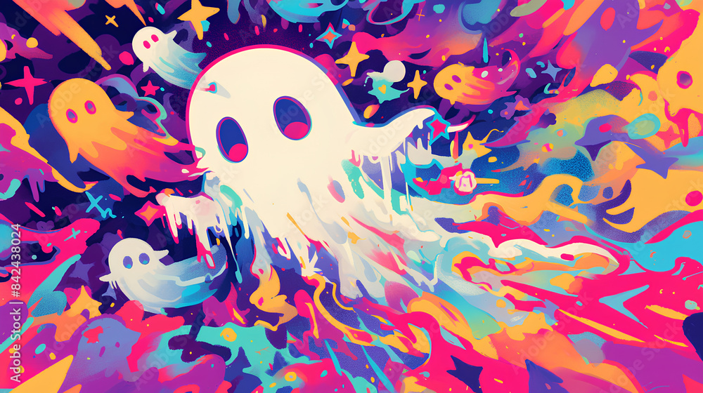 cute and scary white ghost mascot cute and scary white ghost mascot