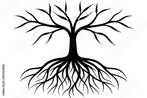 plant roots grow vertically silhouette vector illustration