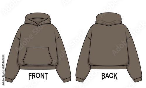 Premium Vector | Design Mock up Boxy Croptop Hoodie front and back, color can be changed.